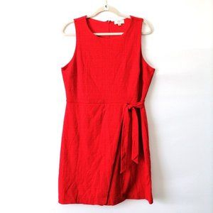 Loft Outlet Womens Red Round Neck Sleeveless Tie Waist Wrap Midi Dress Size 12P